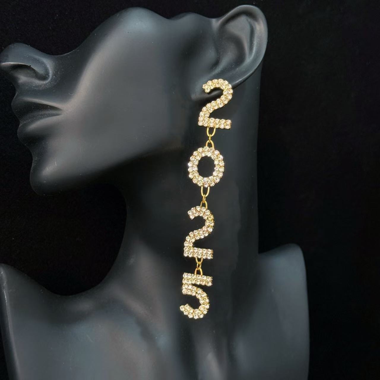 Digital Rhinestone Pendant Geometric Tassel Digital Pendant Earrings - PureSelect