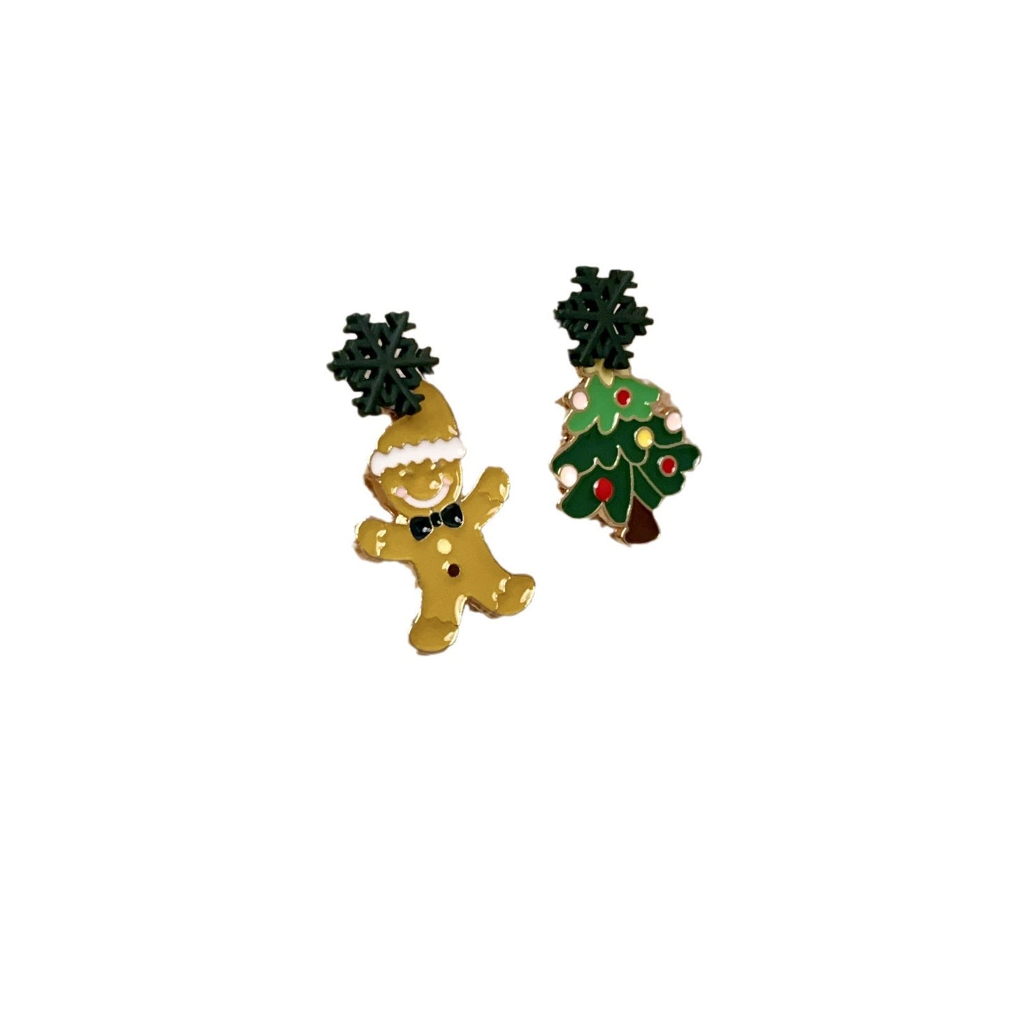 Christmas Tree Stud Earrings For Women Biscuit Man Figures Asymmetric - PureSelect
