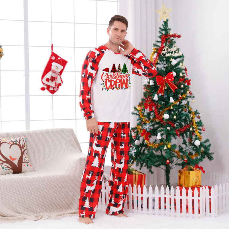 Christmas Parent-Child Pajama Set Alphabet Christmas Tree Plaid Printed Loungewear (Dad) - PureSelect