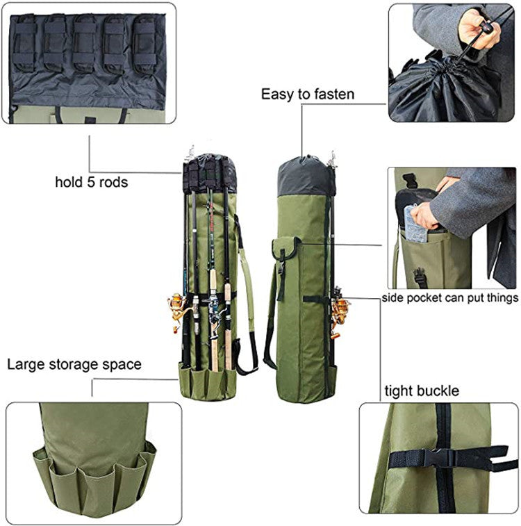Cylinder Outdoor Fishing Bag Multifunctional Fishing Rod Bag Sea Rod Fishing Gear Storage Bag - PureSelect