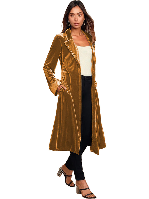 Women's gold velvet casual long lapel blazer - PureSelect