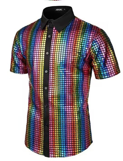 70s Disco Party Sequined Button-Down Cosplay Shirt for Men