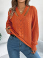 Hollow Out V-Neck Pullover Sweater with Twist Lantern Sleeves