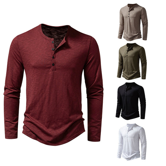 Men's Long Sleeve Henley Collar T-Shirt – Fashionable Button-Up Top for a Stylish Look