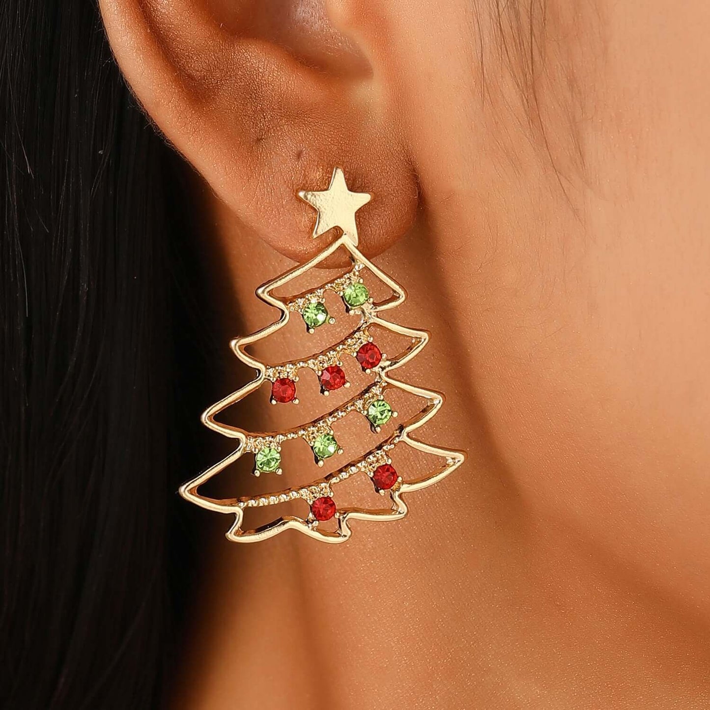 Colorful Zircon Christmas Tree Earrings