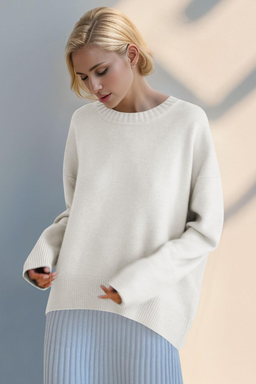 Basic Bae Round Neck Dropped Shoulder Sweater