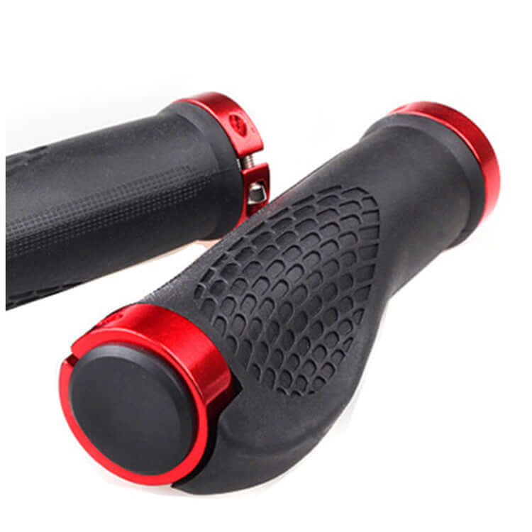 Ergonomics mountain bike rubber handle cover with red accents, designed with scattered beads for a comfortable grip on rough terrain.