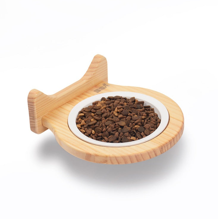 Ceramic Bowl with Solid Wood Stand for Pets