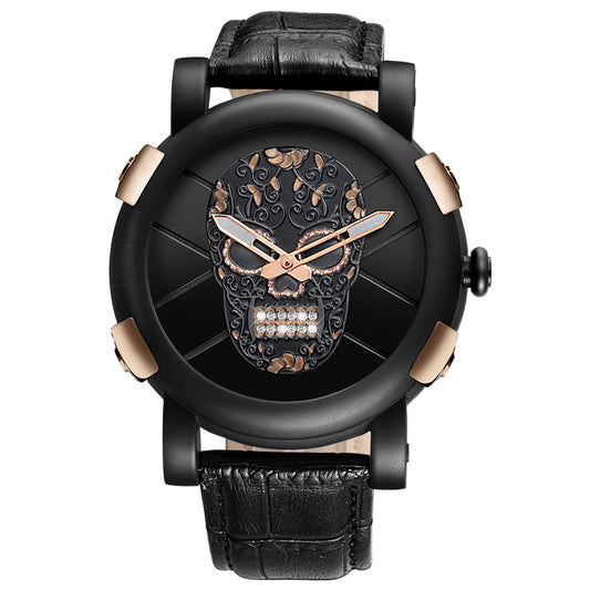 SKONE Pirate Skeleton Skull Quartz Watch – Luxury Waterproof Leather Design for Men