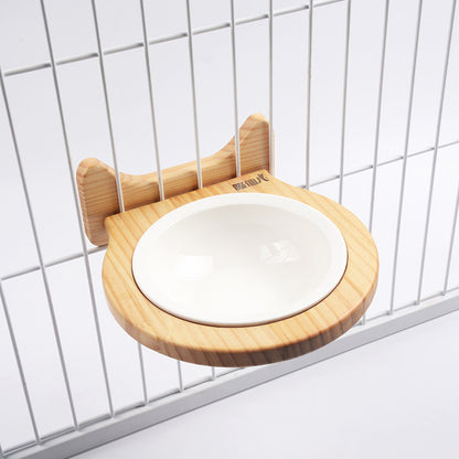 Ceramic Bowl with Solid Wood Stand for Pets