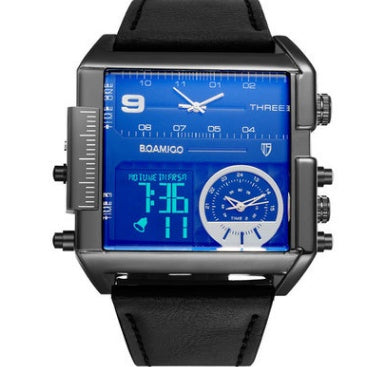 Men’s Military Chronograph Digital Sports Watch with Leather Rectangle Quartz Design