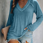 Ladies Deep V-Neck Long Sleeve Pullover T-Shirt