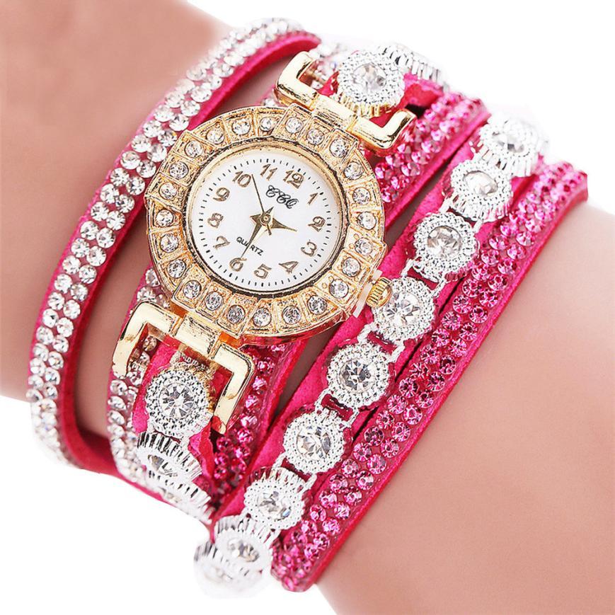 Elegant Women's Quartz Watch – PU Leather Bracelet with Rhinestone Accents