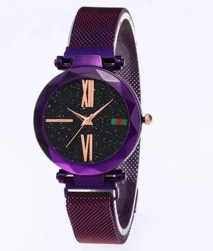 Luxury Women's Mesh Quartz Wristwatch – Starry Diamond Geometric Design with a Chic Magnet Buckle