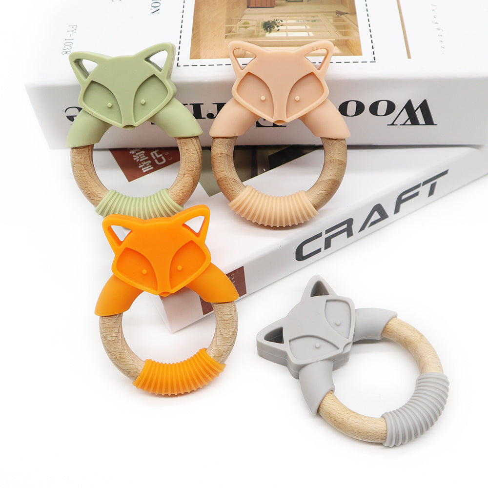 Silicone Wood Ring Fox Baby Teether