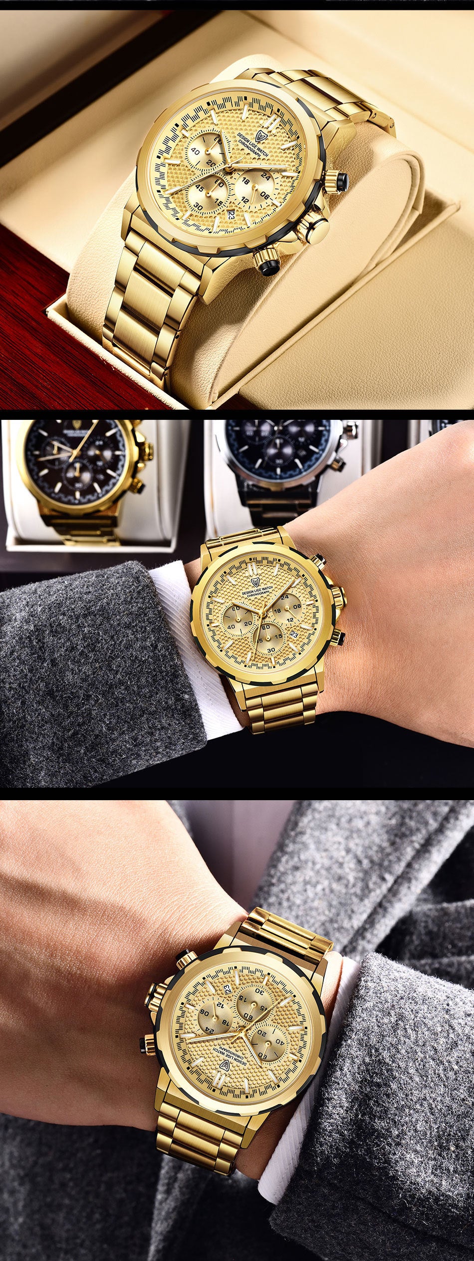 Classic Steel Strap Business Multifunction Luminous Calendar Waterproof Watch