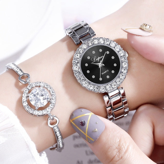 Luxury Women's Bangle Watch Set – Fashionable Bracelet Wristwatch with Quartz Movement