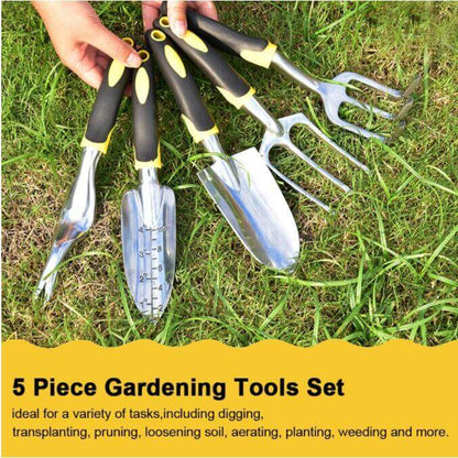 Ergonomic Garden Hand Tools Set with Trowel, Rake, and Weeder