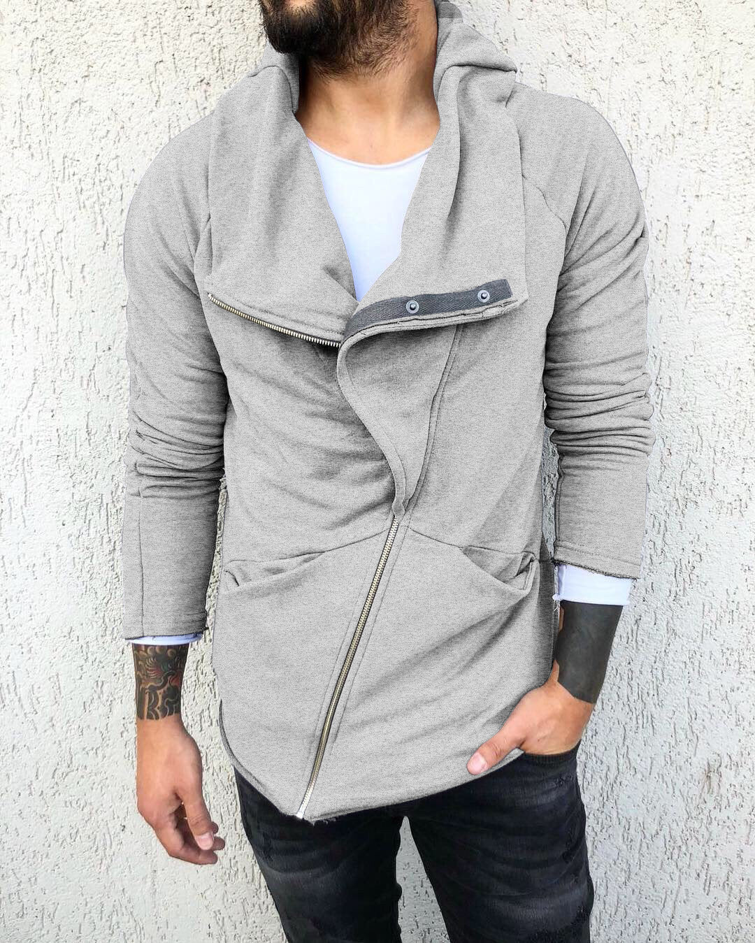 Pure color hooded sweater long-sleeved cardigan casual slim brushed