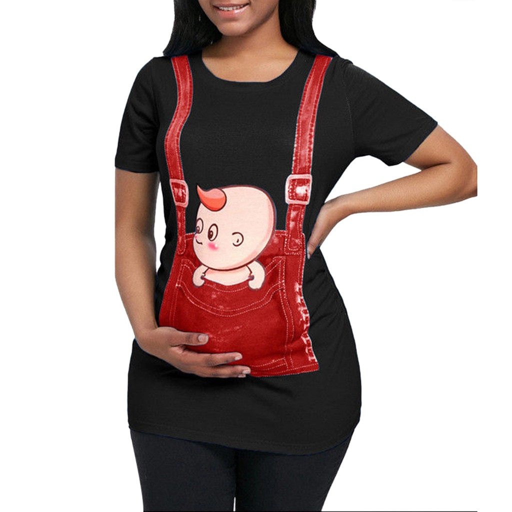 Pregnant woman cartoon printed short sleeve