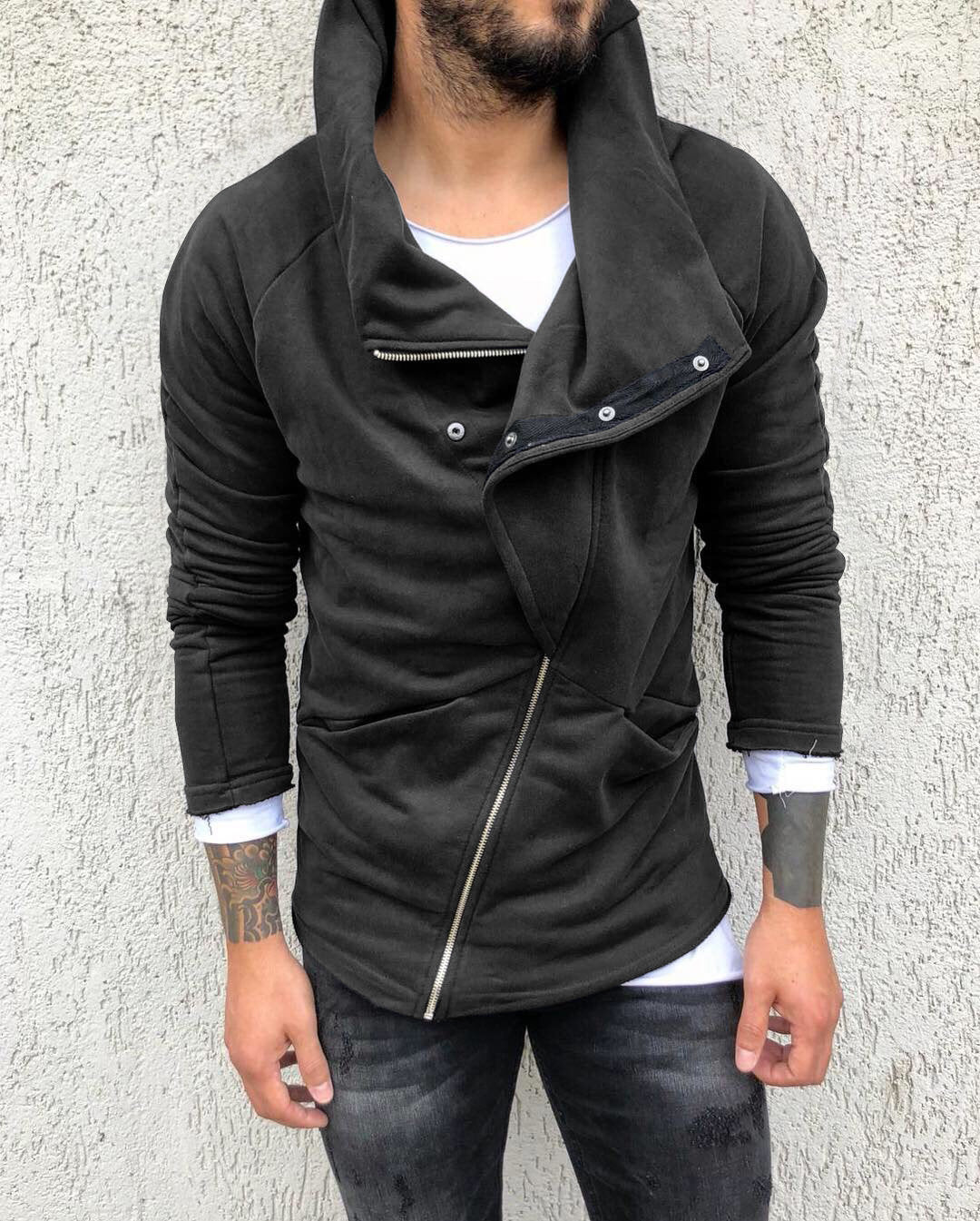 Pure color hooded sweater long-sleeved cardigan casual slim brushed