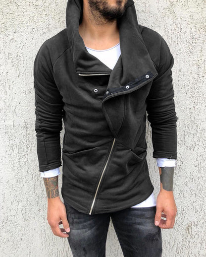 Pure color hooded sweater long-sleeved cardigan casual slim brushed