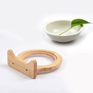 Ceramic Bowl with Solid Wood Stand for Pets