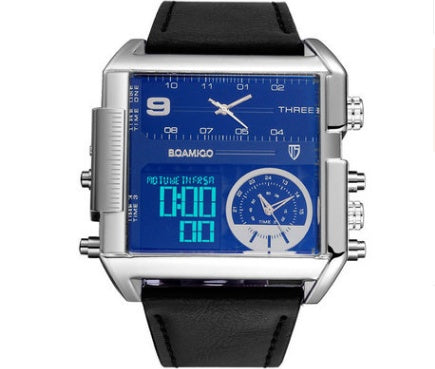 Men’s Military Chronograph Digital Sports Watch with Leather Rectangle Quartz Design