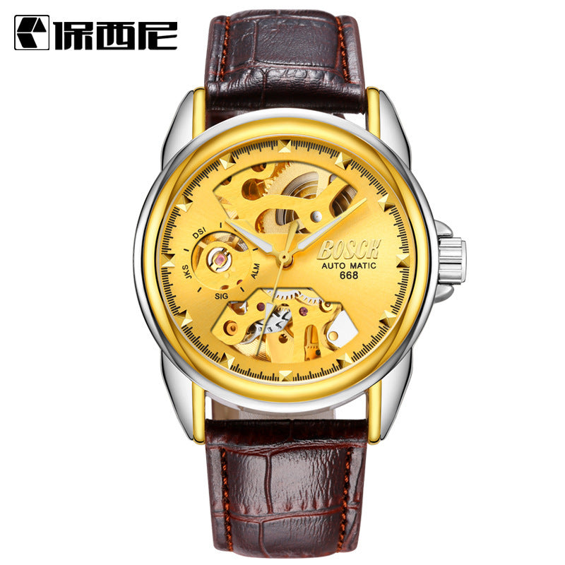 Pausini Men's Automatic Mechanical Watches – Korean Business Style with Hollow Waterproof Design, Perfect for Gifting