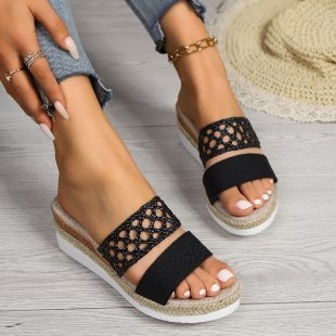 Plus Size Rope Bottom Platform Peep Toe Sandals For Women