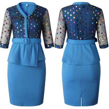 Stitching Polka Dot Large Size Dress Women