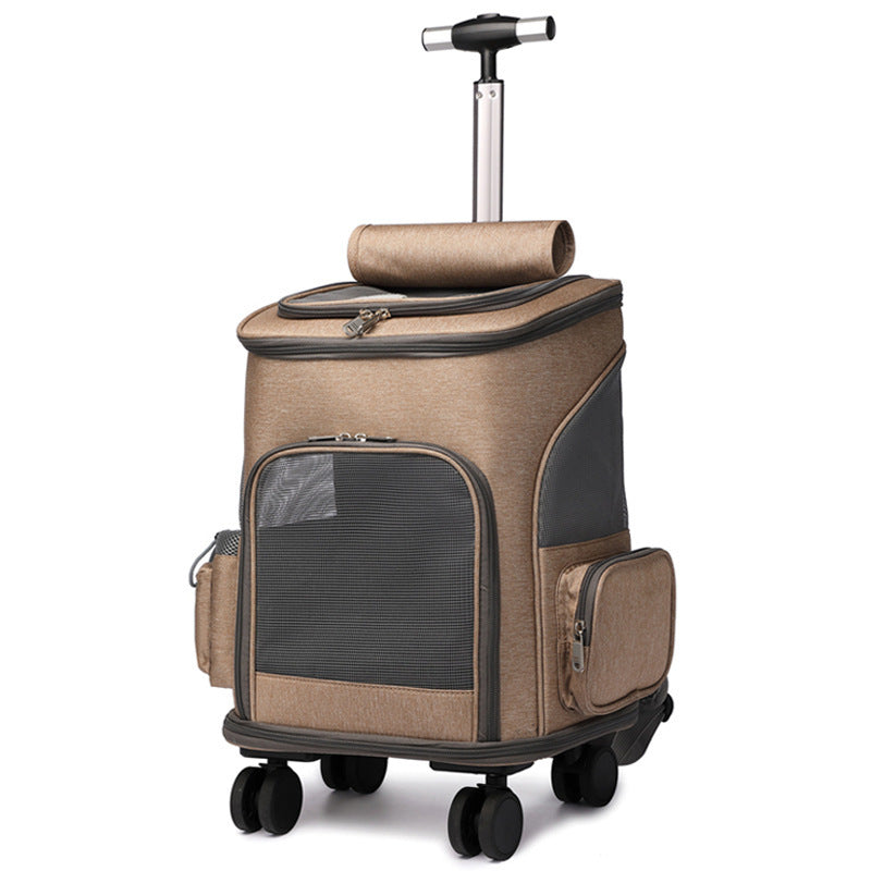 Portable Folding Trolley Pet Backpack with Universal Wheels