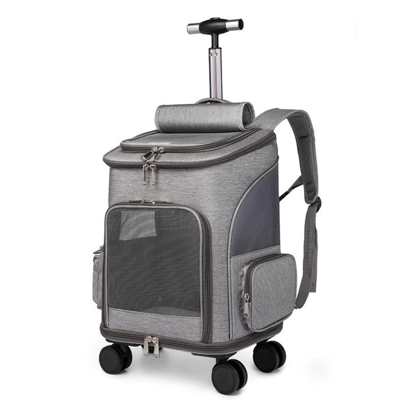 Portable Folding Trolley Pet Backpack with Universal Wheels