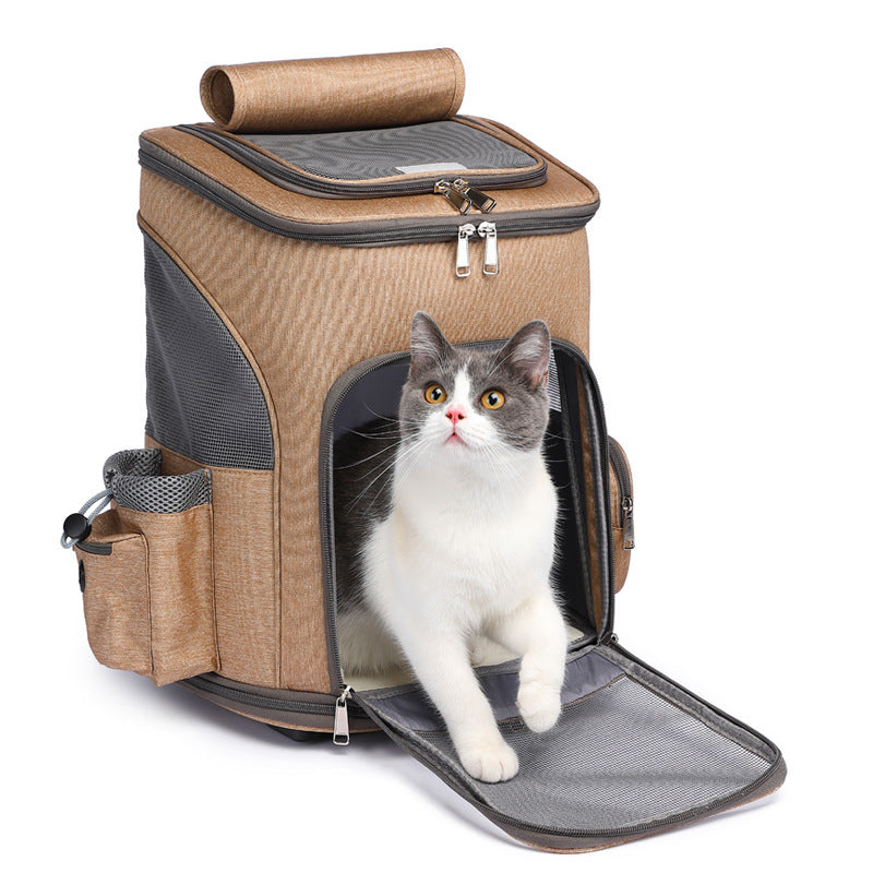 Portable Folding Trolley Pet Backpack with Universal Wheels