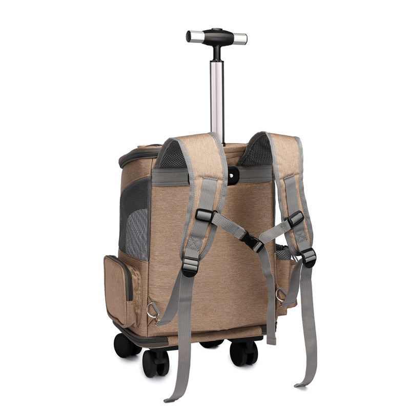 Portable Folding Trolley Pet Backpack with Universal Wheels