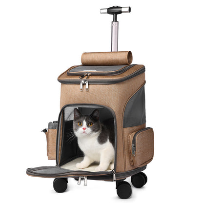 Portable Folding Trolley Pet Backpack with Universal Wheels