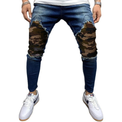 Slim Fit Pleated Camouflage Jeans for Men