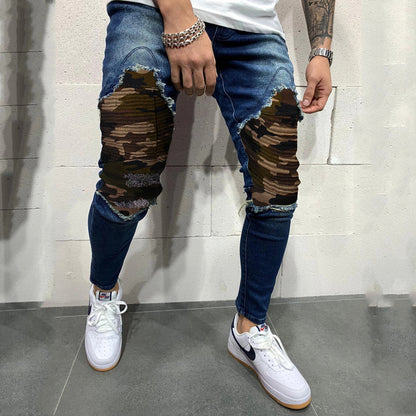 Slim Fit Pleated Camouflage Jeans for Men