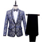 Blue Brocade Best Man's Suit with Green Fruit Collar and Black Edge