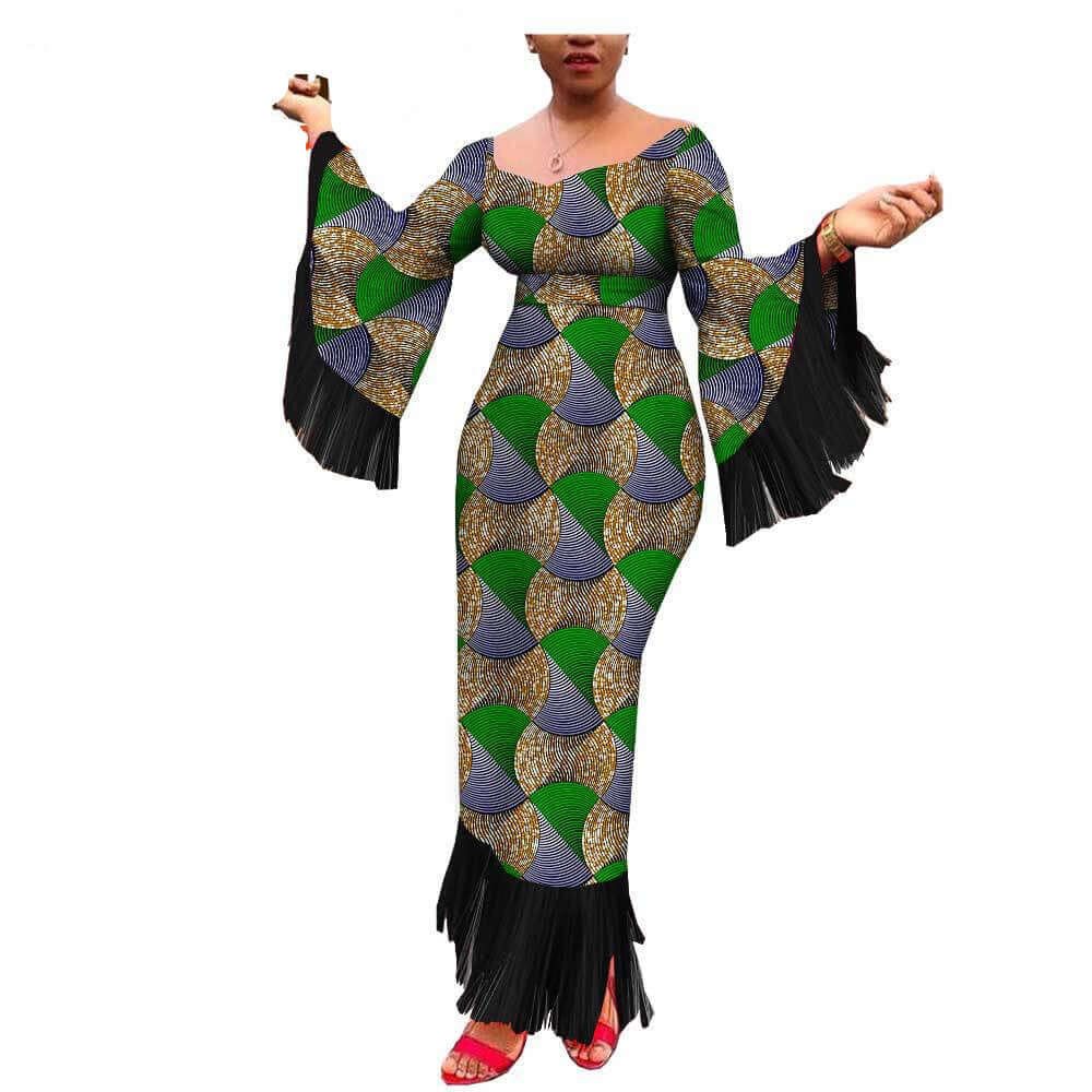 Trendy Plus Size Fringed Dress with African Ethnic Print