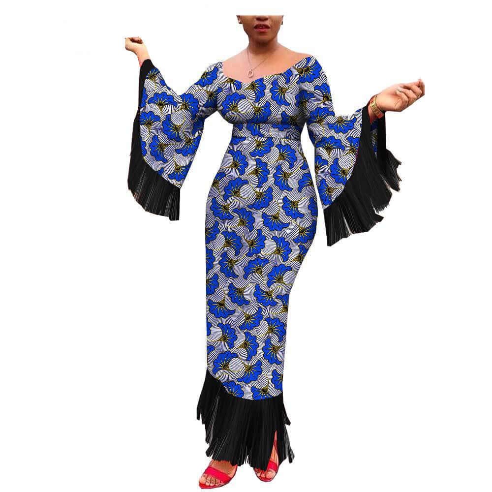 Trendy Plus Size Fringed Dress with African Ethnic Print