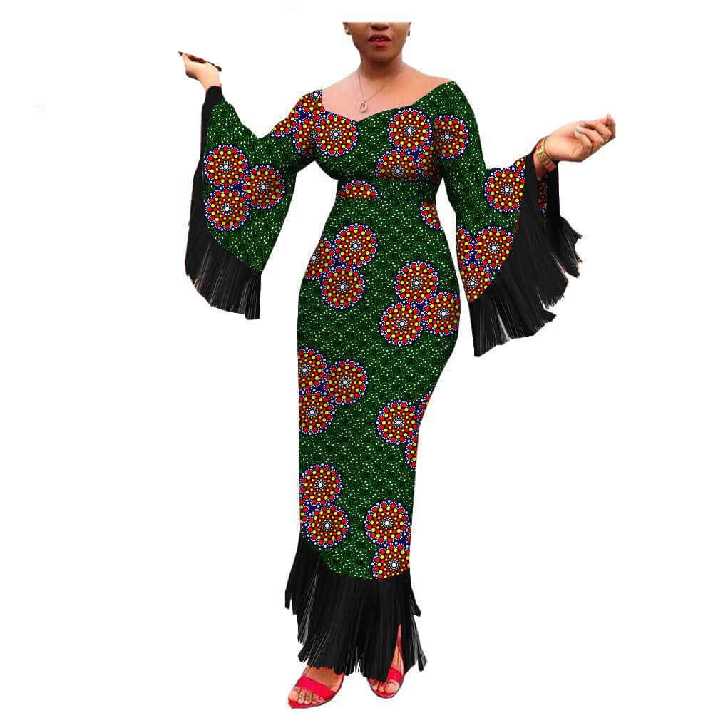 Trendy Plus Size Fringed Dress with African Ethnic Print