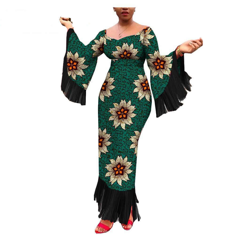 Trendy Plus Size Fringed Dress with African Ethnic Print