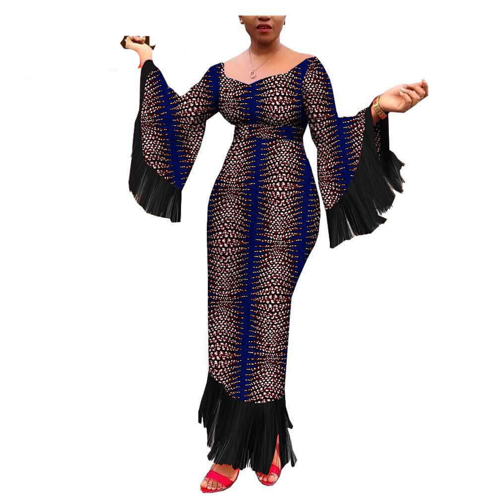 Trendy Plus Size Fringed Dress with African Ethnic Print