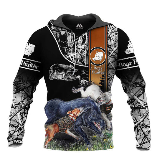 Oversized Boar Fighting Pig Series Hooded Pullover Sweater for Men