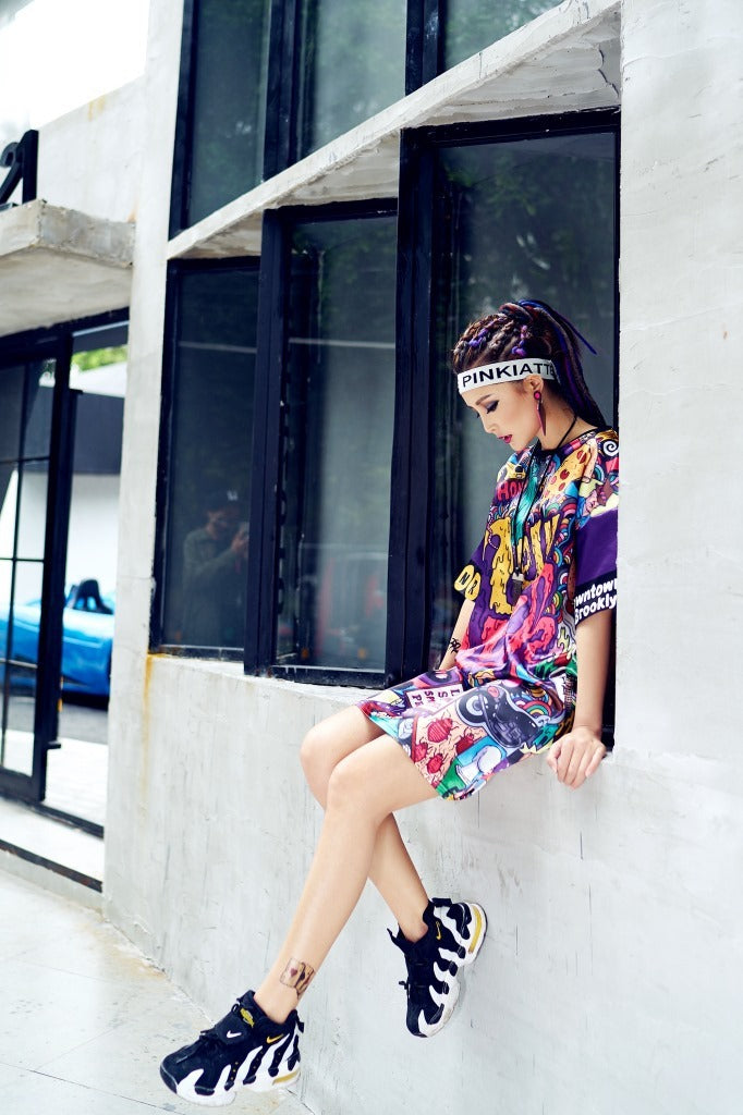 Graffiti Print Oversized T-Shirt Dress for Women