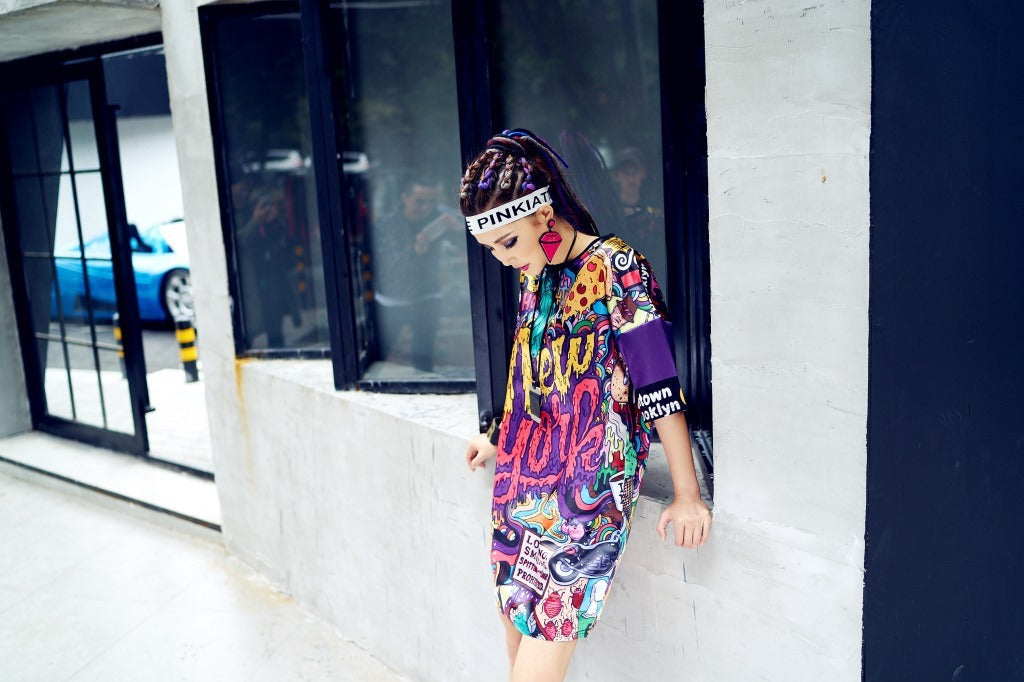 Graffiti Print Oversized T-Shirt Dress for Women