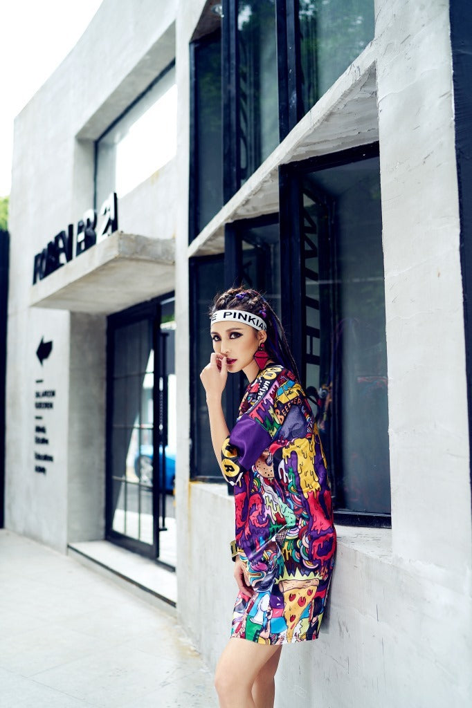 Graffiti Print Oversized T-Shirt Dress for Women