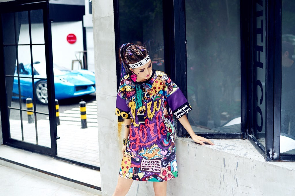 Graffiti Print Oversized T-Shirt Dress for Women