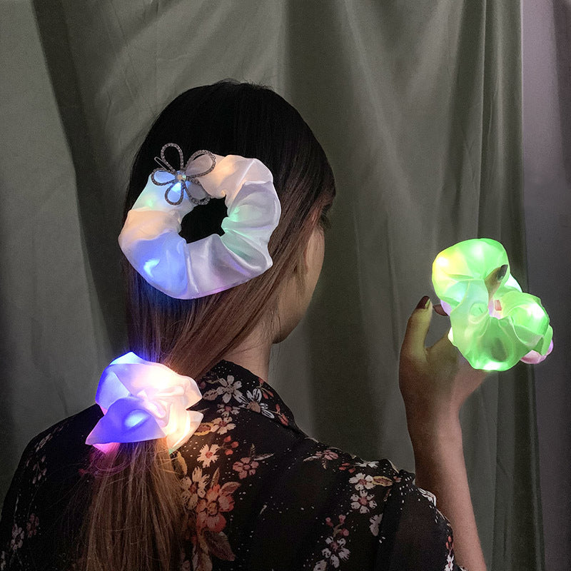 LED Luminous Scrunchies – Elastic Hair Ties for Women & Girls